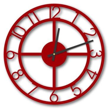 Imagem de Relógio De Parede Premium Com Números Vazado Vermelho 50cm - Prego E M