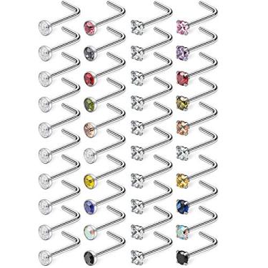 Imagem de Ruifan 10 – 40 peças 22 G Aço Cirúrgico Diamante CZ Piercing Joia em forma de L 1,5 mm 2 mm 2,5 mm 3 mm
