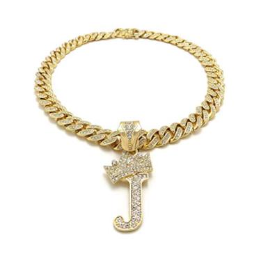 Imagem de Colar de corrente cubana com inicial J do alfabeto do hip hop da BLINGFACTORY e 12 mm de 45,72 cm