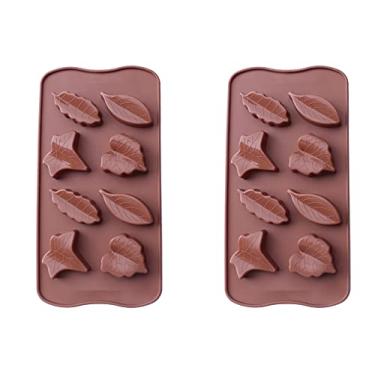 Imagem de Ruwado 2 peças de molde de silicone de folhas de bordo marrom outono forma de folha para fondant bandeja para assar chocolate topo de cupcake decoração Halloween Ação de Graças doce biscoito