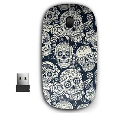Imagem de Mouse sem fio USB ergonômico portátil 2,4 G para PC, laptop, computador, notebook com nano receptor (Day Dead Sugar Skull Floral)