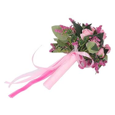 Imagem de Flores de Casamento, buquê de Noiva de Casamento Moderna Simulação Rosa Artificial Ecologicamente Correta Multiuso para Casamento (Rosa)