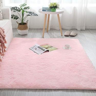 Imagem de Tapetes de área fofos, tapete felpudo cor sólida super macio antiderrapante e lavável para sala de estar quarto estudo banheiro varanda tapete de cabeceira infantil, rosa, 100 * 200 cm