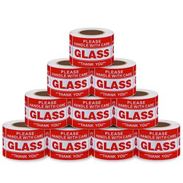 Imagem de Etiqueta adesiva Aleplay Glass "Please Handle with Care Thank You Red Stickers (10 rolos), 2×3 inch