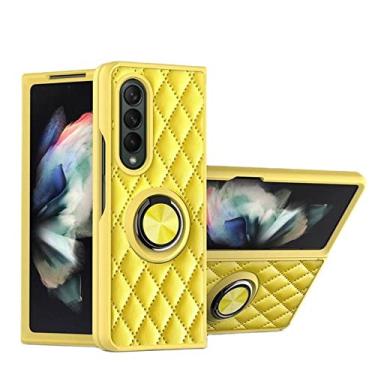 Imagem de Capa de telefone com suporte de anel magnético para Samsung Z Fold 4 3 Fold3 5G Capa traseira de couro TPU macio Suporte embutido, amarelo, para Galaxy Z Fold4 5G