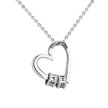 Imagem de DEECAS Colar com pingente de coração personalizado para mulheres com contas de liga e nome faça você mesmo, Zinco, Zircão