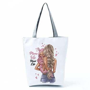 Imagem de Bolsas femininas afro douradas impressas bolsa de ombro moda bonita bolsa de compras ecológica portátil bolsa de praia de alta capacidade, Hl3034