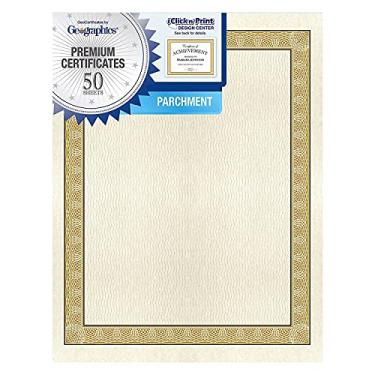 Imagem de Geographics Certificados de papel pergaminho, 21 x 28 cm, borda diplomata natural, 50 por pacote (21015), ouro, branco