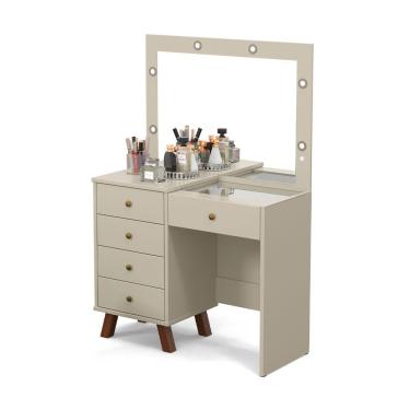 Imagem de penteadeira camarim mel c/led espelho 5 gavetas  off white patrimar