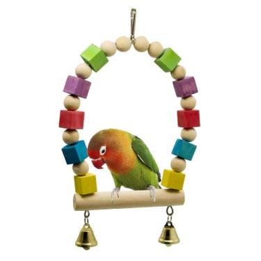 Imagem de Balanço de pássaro de madeira para calopsitas, papagaio, brinquedos pendurados, periquitos, gaiola, playground, academia, acessórios coloridos de contas, sino de escalada para periquitos, conures e periquitos