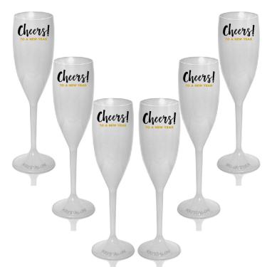 Imagem de Kit 6 Taças Champagne Brancas Personalizadas Cheers