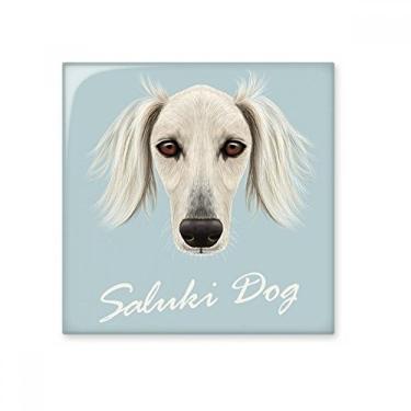 Imagem de Azulejo de cerâmica de animal de estimação branco Saluki de rosto longo decalque brilhante pedra adornada tijolo vitrificado