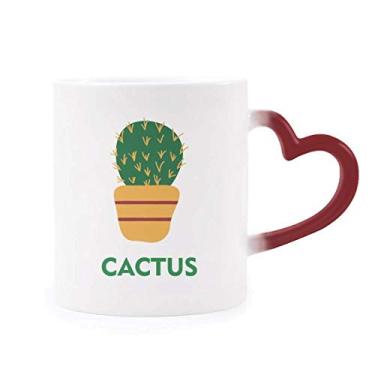 Imagem de Caneca verde de cacto, suculentas de plantas, sensível ao calor, caneca de grés que muda de cor vermelha