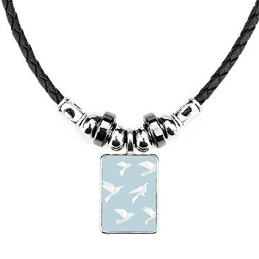 Imagem de DIYthinker Colar com formato geométrico de pombo abstrato origami joia torque pingente de corda de couro