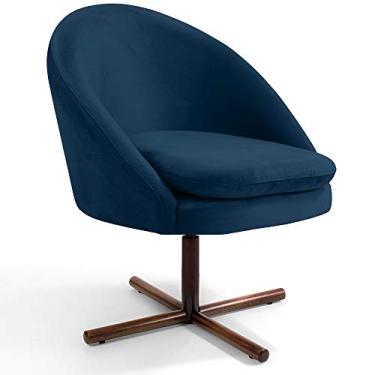 Imagem de Poltrona Decorativa Giratória Base X Rafa D02 Veludo Azul Oxford C-304 - Lyam Decor