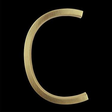 Imagem de Placa de casa flutuante 3D número 12,7 cm, sinalização dourada 0-9 letras do alfabeto ABC painel Slash placa de porta número domiciliar placas externas, montagem com parafuso, liga, antiferrugem