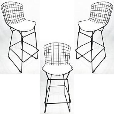 Imagem de Kit 3 Banquetas BERTÓIA preta assento branco altura 60cm - Poltronas do Sul