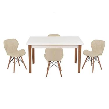 Imagem de Conjunto Mesa de Jantar Luiza 135cm Branca com 4 Cadeiras Slim - Nude