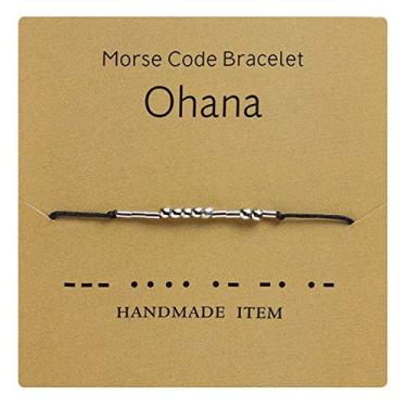 Imagem de AILUOR Pulseira Morse Code Contas banhadas a prata em cordão de seda Pulseira da Amizade Presente para ela, Mensagem Secreta Presente Morris Joias para Mulheres e Homens, Presente para Ela (Ohana)