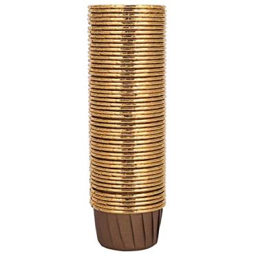 Imagem de Caixas de cupcake, muffin, forros de cupcake para muffins para bolas de bolo para festa de casamento, aniversário para cupcakes e doces (trompete 3830-dentro de ouro e fora de café)
