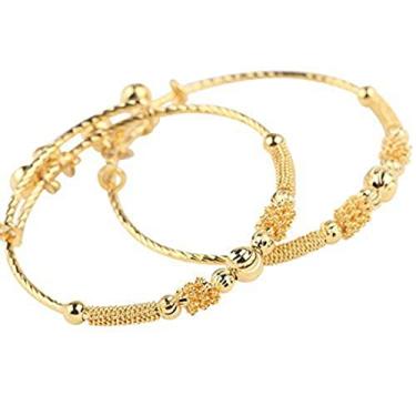 Imagem de Pulseira infantil ajustável de ouro amarelo 24 k com pulseira para bebês (2 peças/lote)