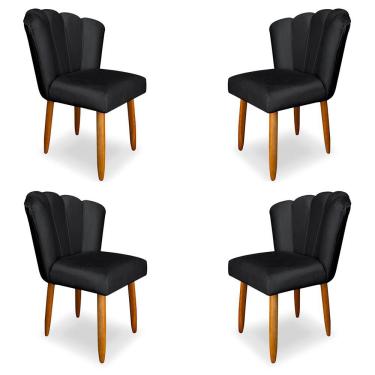 Imagem de Kit 4 Cadeiras de Jantar Pétala Estofada Pés Palito Veludo Cinza Escuro - Montanaris Decor