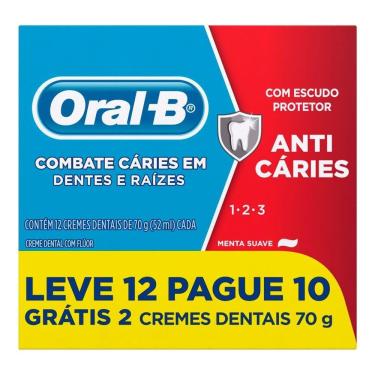 Imagem de Creme Dental Oral B 123 Anti Caries 70g Oferta Leve 12 Pague 10 - Embalagem com 12 Unidades
