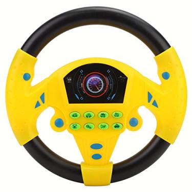 Imagem de Brinquedo de volante infantil para carro, banco traseiro de carro simulado brinquedo de volante com som engraçado e música, presente educativo para bebês/crianças (sem bateria) (Amarelo)