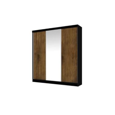 Imagem de Roupeiro/Armário/Guarda Roupas OM 2.25m Com Portas de Correr e Espelho na Porta Central Amplo Espaço Interno Com 4 Gavetas Cor Preto/Jequiti