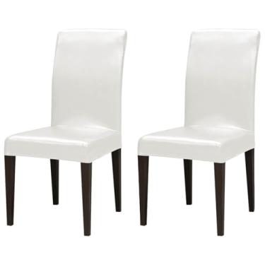 Imagem de Capas de couro para cadeiras de jantar, capas de cadeira extensíveis, macias, à prova d'água, protetor de cadeira, para sala de jantar, cozinha, hotel (Color : Milky, Size : 2)