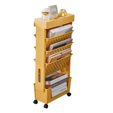 Imagem de Estante de Armazenamento para Livros Estante Multiuso de Grande Capacidade Multicamadas 4 Rodas Universais Estante de Mesa para Quarto Sala de Estar Escola Em Casa (Laranja)
