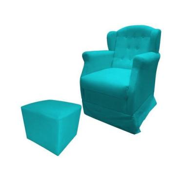 Imagem de Poltrona Cadeira De Amamentação Com Balanço E Puff Manu Suede Azul Tif