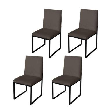Imagem de Kit 4 Cadeira Para Sala De Jantar Trendy Base Metálica Preto Corino Marrom