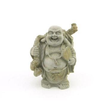 Imagem de Estátua Buda Rindo Com Saco Cor Cimento Resina 9 Cm
