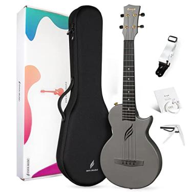 Imagem de Ukelele tenor recortado Enya Ukulele de viagem de 66 cm, de fibra de carbono para adultos, kit de pacote iniciante incluindo capa, alça, capo e cordas (Nova U Pro, preto)