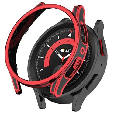 Imagem de AWADUO Smartwatch Capa protetora de PC com cobertura total com protetor de tela de vidro temperado compatível com Samsung Watch 5 Pro 45 mm, macio e durável (preto + vermelho)