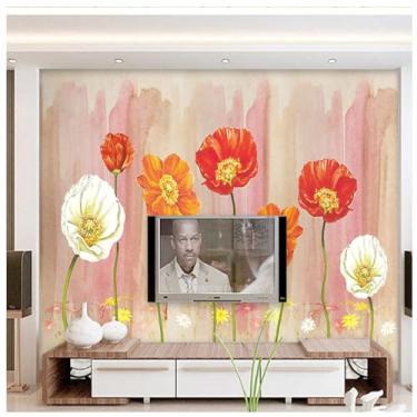 Imagem de TUYIFA Papel de parede 3D papel de parede flores rústicas TV sala de estar sofá fundo mural de parede (198 cm x 135 cm, tecido de seda 3D)