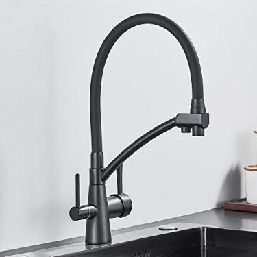 Imagem de Torneira da pia da cozinha torneira do filtro de água pura misturador guindaste dupla alças purificação cozinha quente e fria, preto fosco a