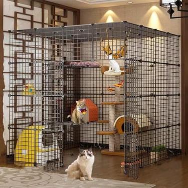 Imagem de Gaiolas para gatos grandes Gaiola para gatos interna Gaiola para gatos DIY Cercadinho para animais de estimação Vila para gatos Grande local de exercícios Gaiola dobrável para gatos com aces
