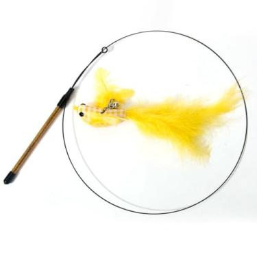 Imagem de Chewtoyo Varinha provocadora de animais de estimação para gatinho, pena sintética, fita de peixe, brinquedo de corda de aço
