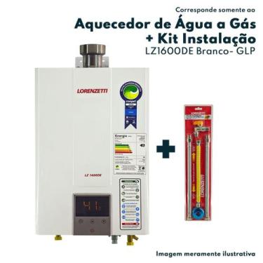 Imagem de Kit Aquecedor De Água A Gás Lz 1600De Glp + Kit Instalação Lorenzetti