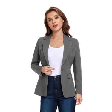 Imagem de Blazer feminino para trabalho escritório um botão slim fit smoking business blazer casual blazer jaquetas terno casual blazer jaquetas terno, Cinza, M