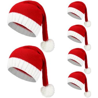 Imagem de Panitay 6 peças de chapéu de Papai Noel tricotado chapéus de Natal quentes de inverno crochê chapéu de Natal gorro de tricô chapéu de caveira chapéu meia chapéu para adultos mulheres homens
