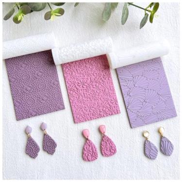 Imagem de KEOKER 3PC Clay Texture Roller para Polymer Clay Earrings, Roxo, 0.01kg, 1x1x3 polegadas, Material de Escultura, Habilidade criativa, Criação de brincos com argila polimérica