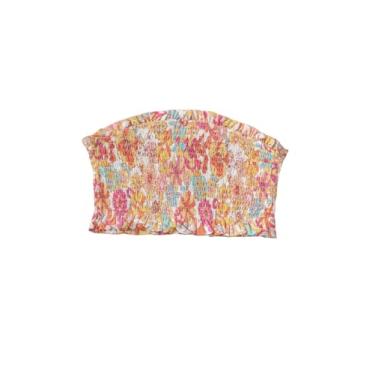 Imagem de SweatyRocks Camiseta regata feminina com estampa floral franzida sem alças, Multicor, G
