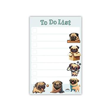 Imagem de Kawaii Pug Puppies Sticky to Do List Bloco de Notas Adesivas para Cachorros Material de Escritório Escolar para Meninas e Mães Pug | Presentes de Pug para Amantes de Pug | 10 cm x 15 cm 50 Páginas