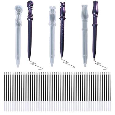 Imagem de Woohome Conjunto de moldes de resina em forma de caneta com 108 peças, inclui 3 peças de muolds de silicone para fundição de caneta mágica com 100 canetas esferográficas pretas e 5 conta-gotas de