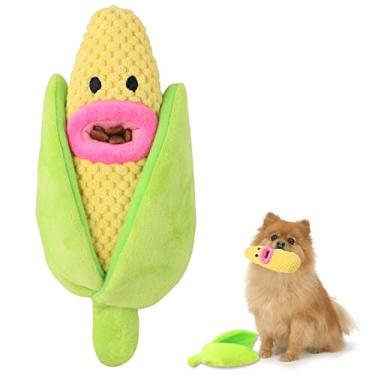 Imagem de Brinquedos de pelúcia para cães D King Foodies, brinquedo para cachorro 2 em 1 com barulhento, brinquedos interativos para cães pequenos e médios (milho)
