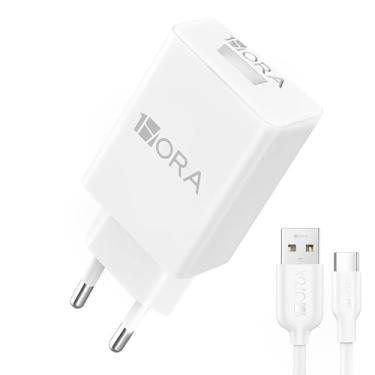 Imagem de Carregador Usb 1Hora, Porta Usb A, com Cabo Usb A/C 2.0A Branco, Carregamento Rápido, Design Compacto, Ideal para Casa, Viagens