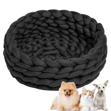 Imagem de Cama de cachorro, cama de gato de algodão de malha redonda, lavável, cama de gato para animais de estimação, cesta de cachorro grossa, ortopédica, ninho de cachorro de malha grossa(Black,17")